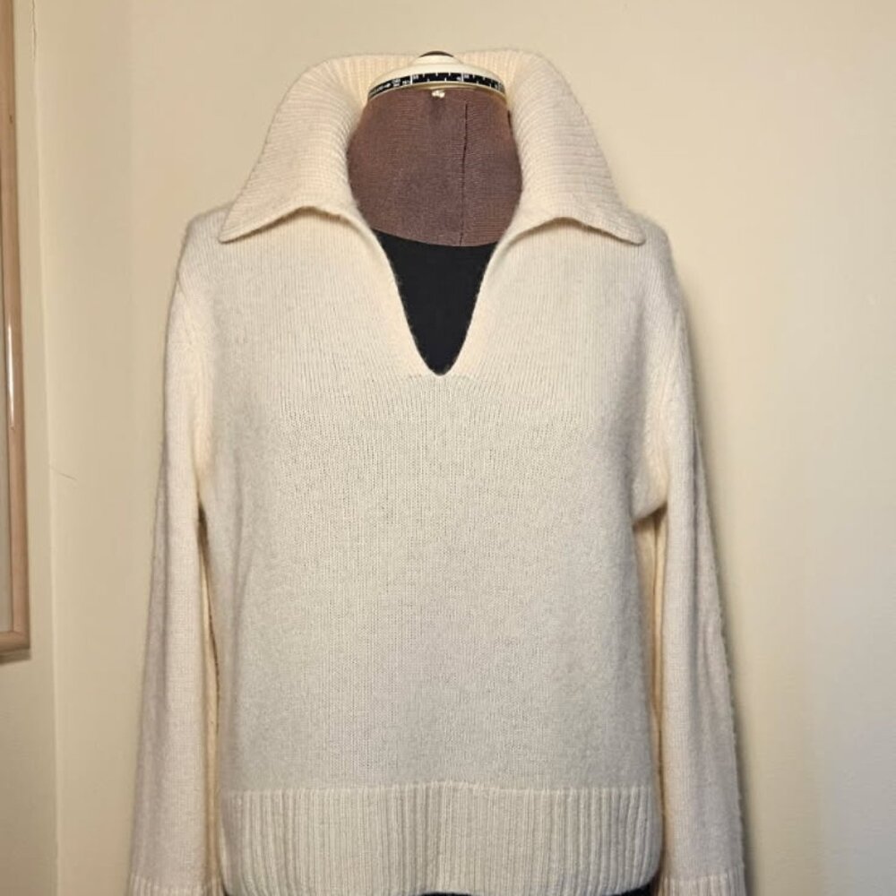 Bailey 44 Cashmere Polo Sweater soft white Sz L NEW w/tags